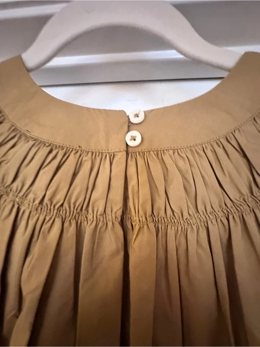 J. Crew Honey Brown Smock-Neck Puff Sleeve, cotton Poplin Top